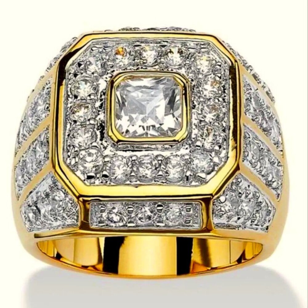 🆕 Men's Statement 2.00 Ctw, Pave Diamond Ring 18K Yellow Gold Pltd 🆕